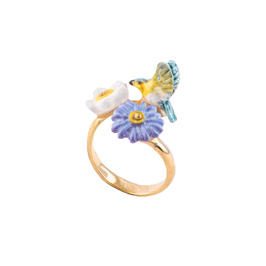 Blue Warbler Bird & Flowers - Nach Bijoux