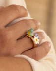 Blue Warbler Bird & Flowers - Nach Bijoux