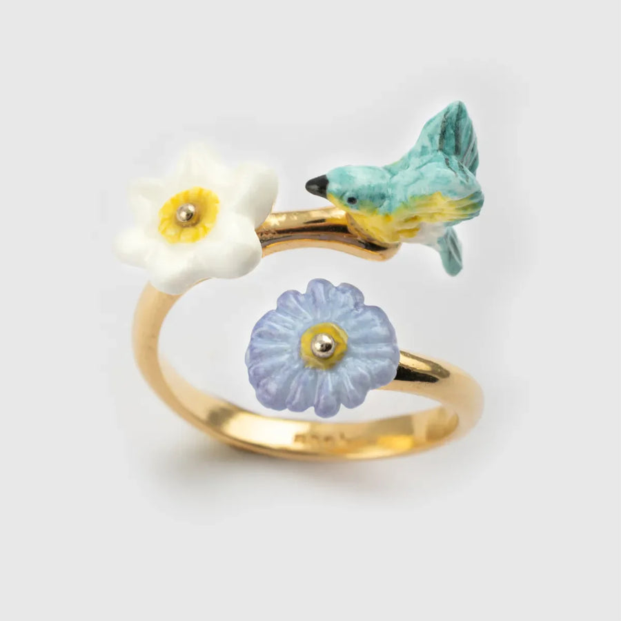 Blue Warbler Bird & Flowers - Nach Bijoux