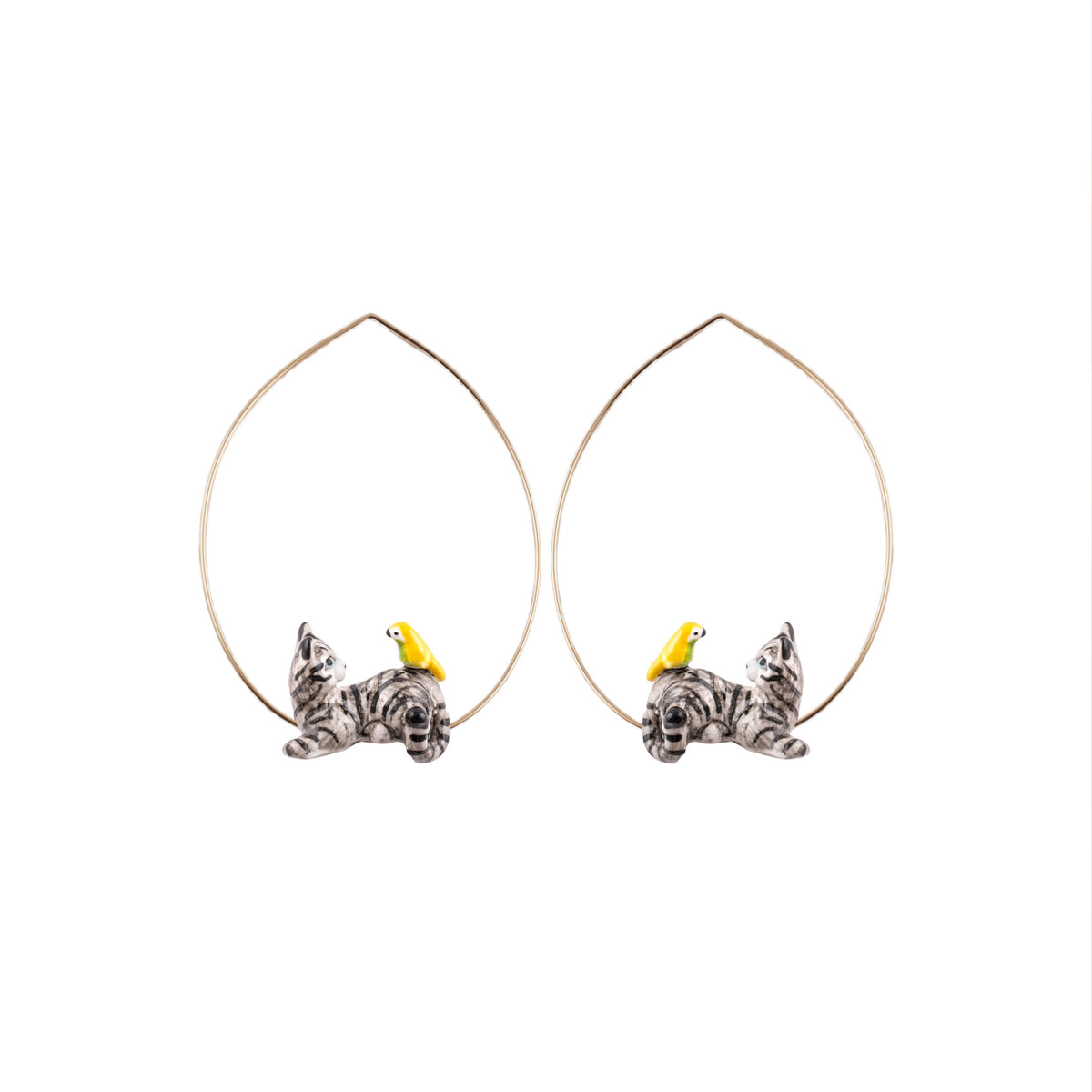 tabby cat and bird small hoops - Nach Bijoux