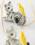 tabby cat and bird small hoops - Nach Bijoux