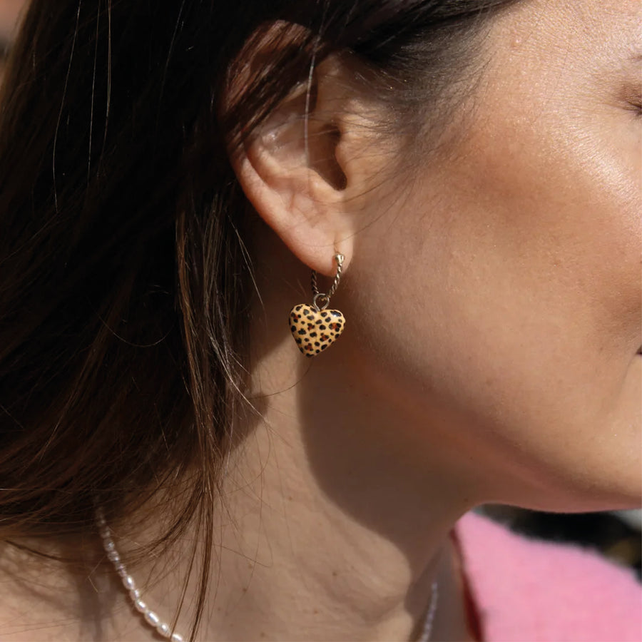 leopard print heart mini hoop - Nach Bijoux