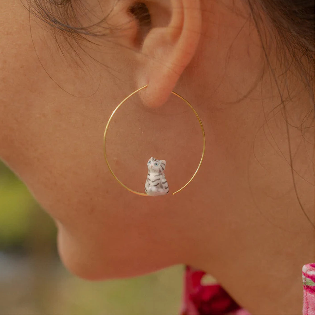 Tabby kitten small hoops - Nach Bijoux