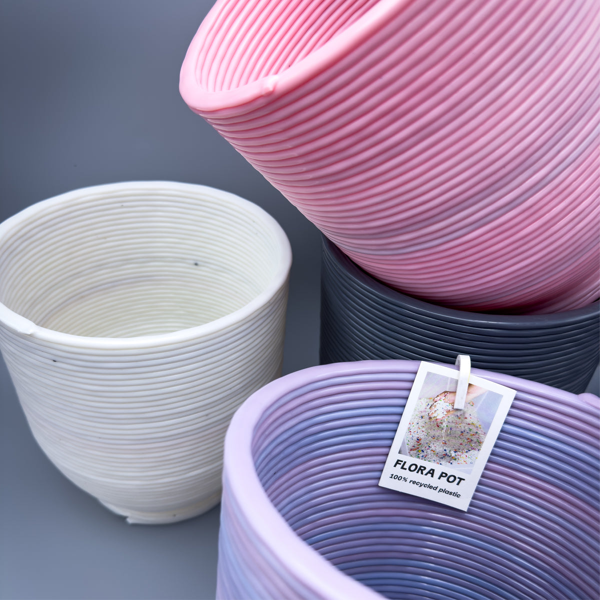 Grár Flora Pot, stór - Plastplan