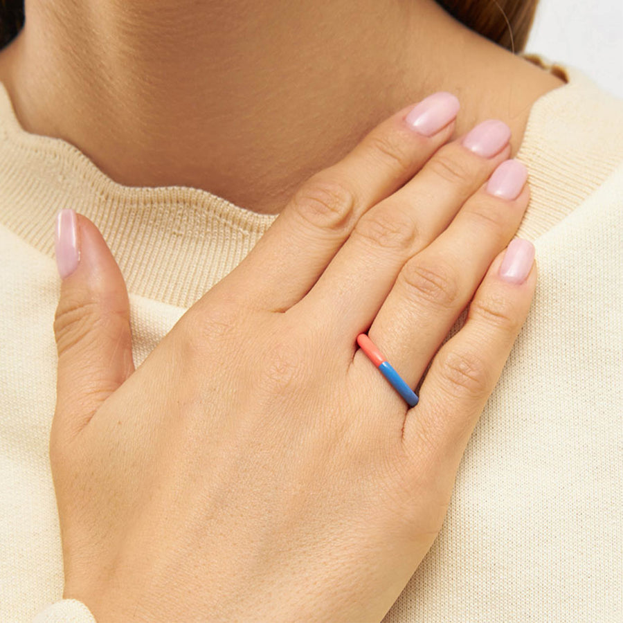 Double Color Ring - Orange/ Coral Blue