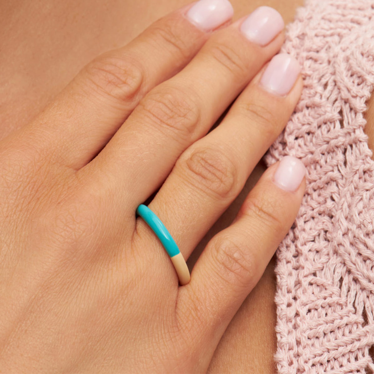 Double Color Ring - Petrol/Buttercream