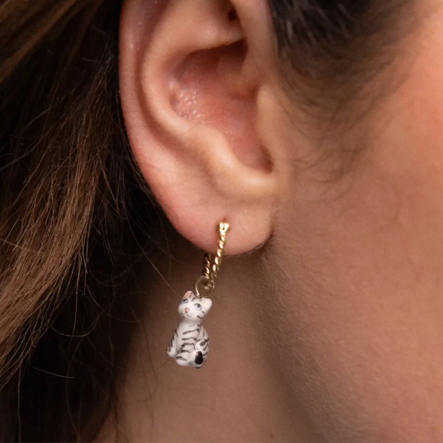 tabby cat mini hoop - Nach Bijoux