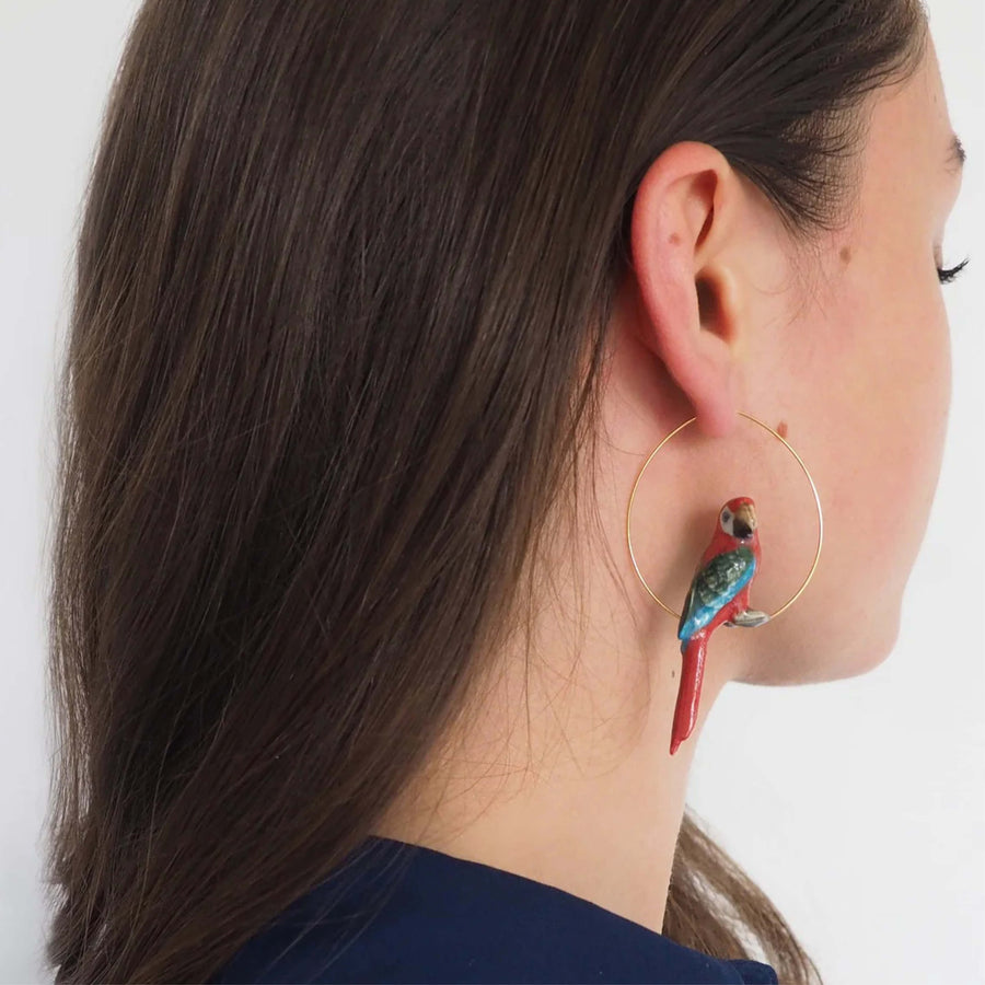 Red parrot hoops- Nach Bijoux