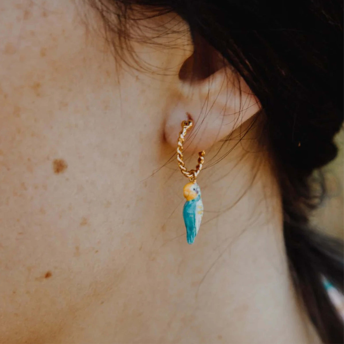 Blue parakeet mini hoop - Nach Bijoux